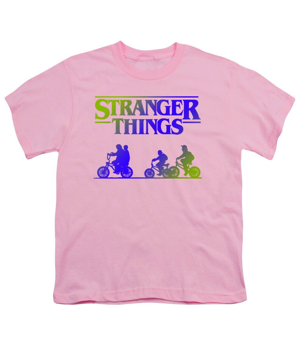 Pink youth T-shirt with Stranger Things graphic on the front