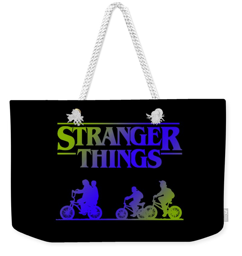 Black weekender tote bag with Stranger Things graphic and white rope handles