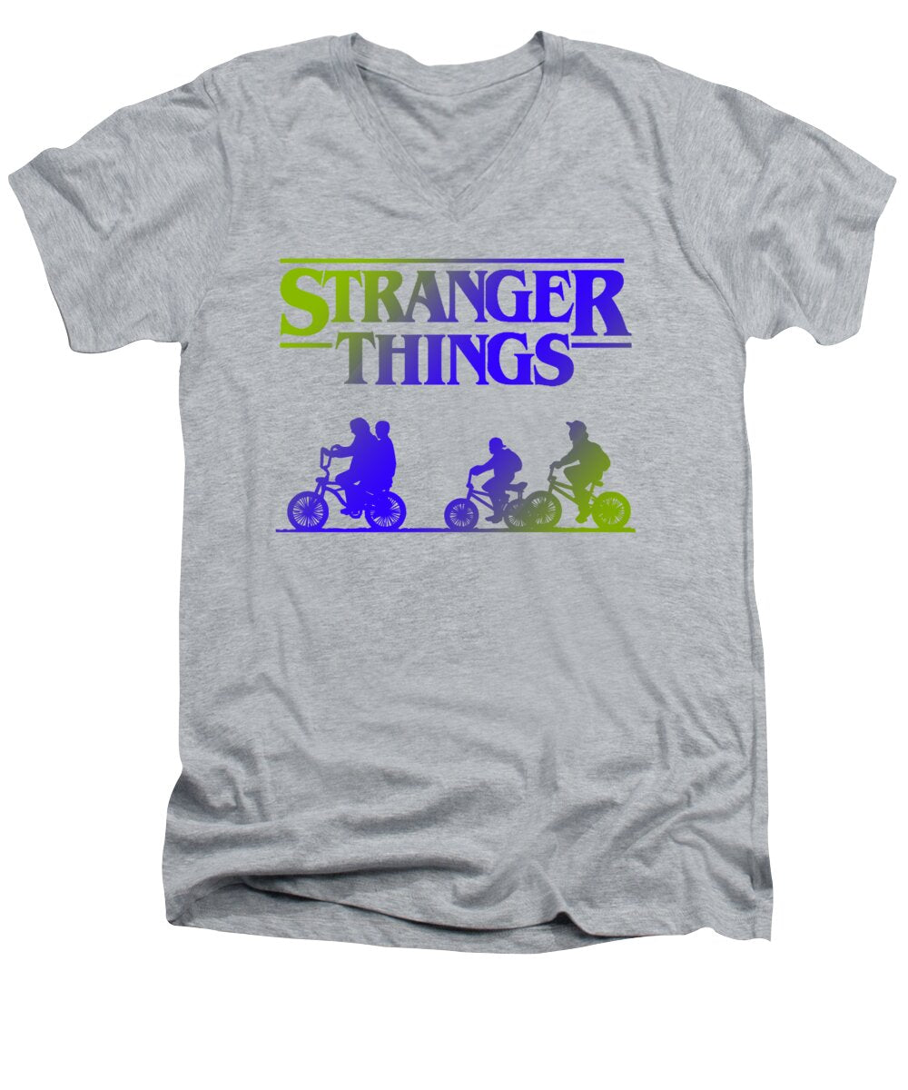 Men's V-neck T-shirt in heather gray with Stranger Things graphic print