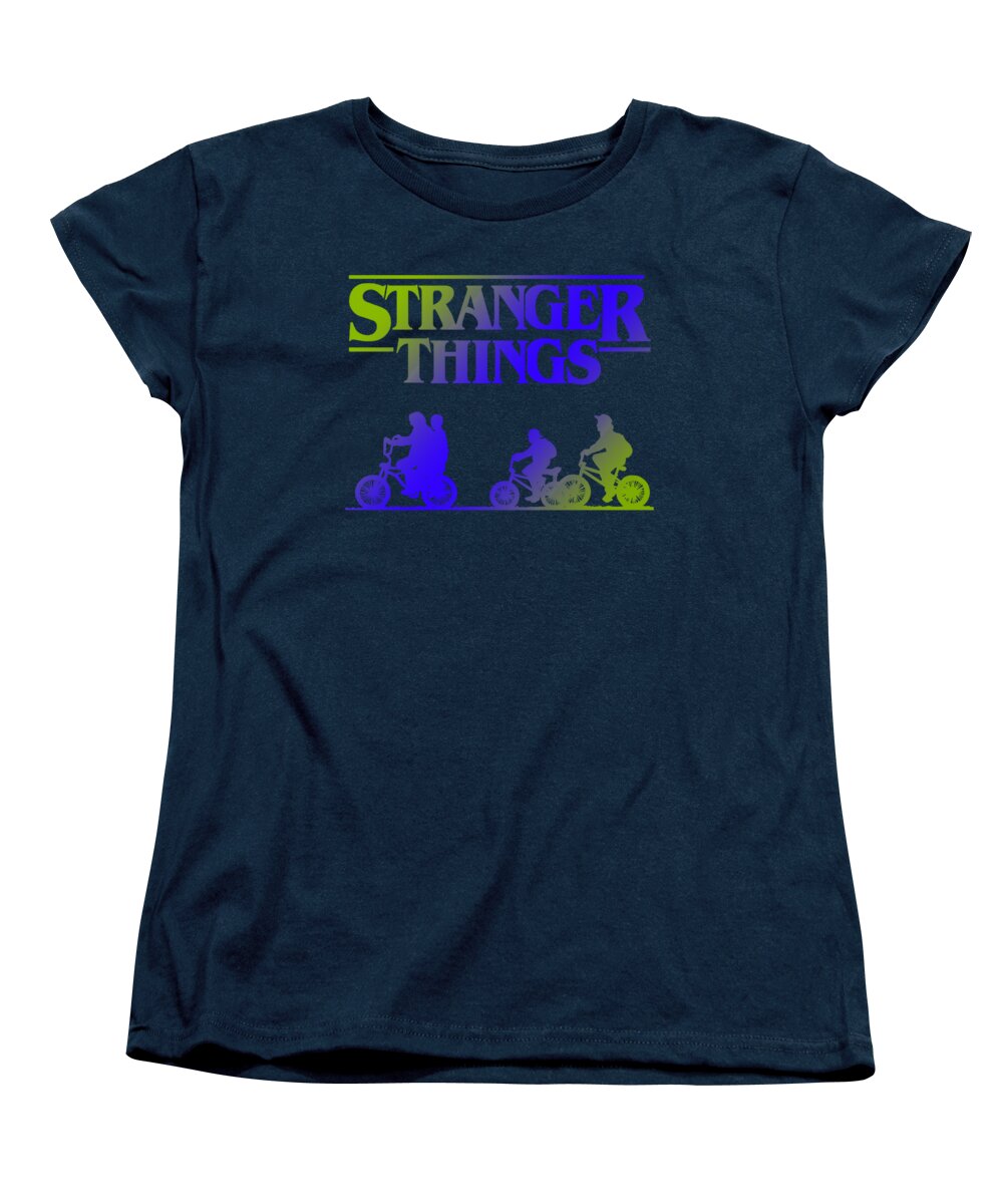 Navy women's t-shirt with Stranger Things front graphic, crew neck, short sleeves