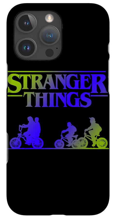 Stranger Kids black phone case featuring “STRANGER THINGS” lettering and colored bike riders