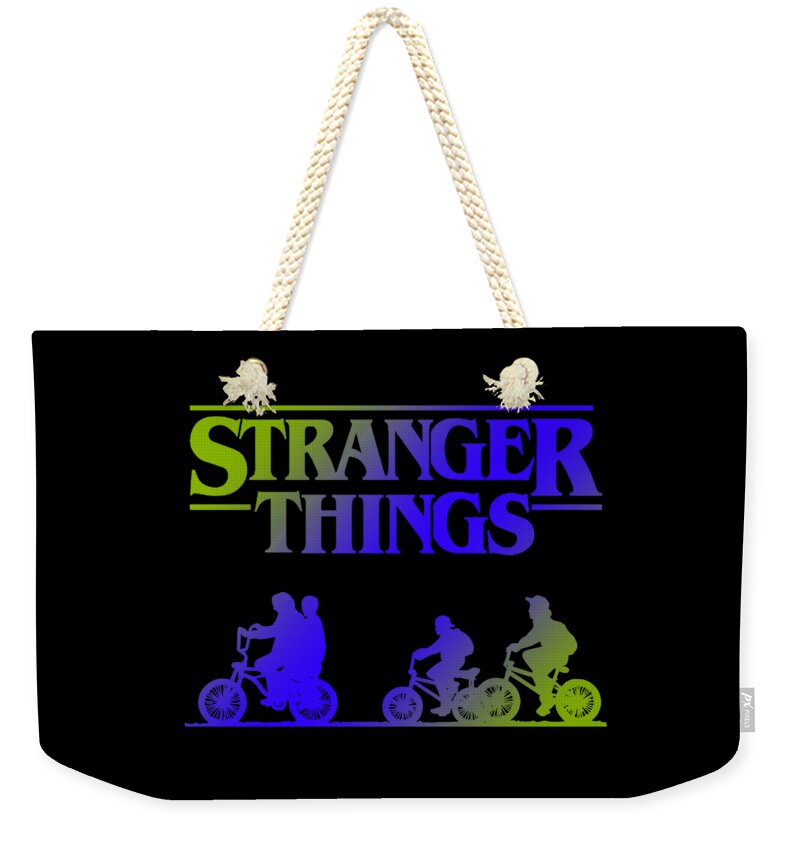Black weekender tote bag with Stranger Things graphic and natural rope handles