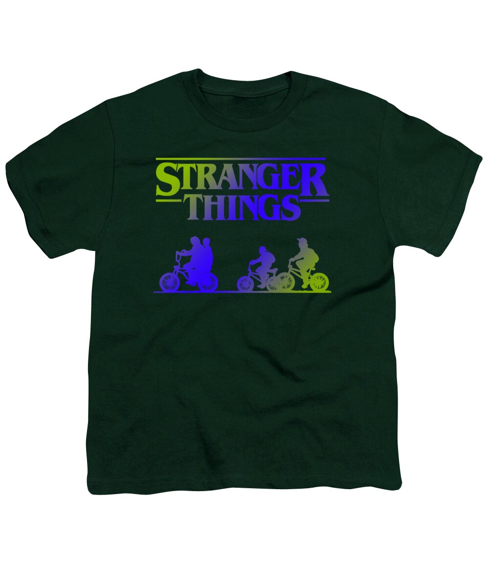 Youth T-shirt in dark green with Stranger Things graphic on front