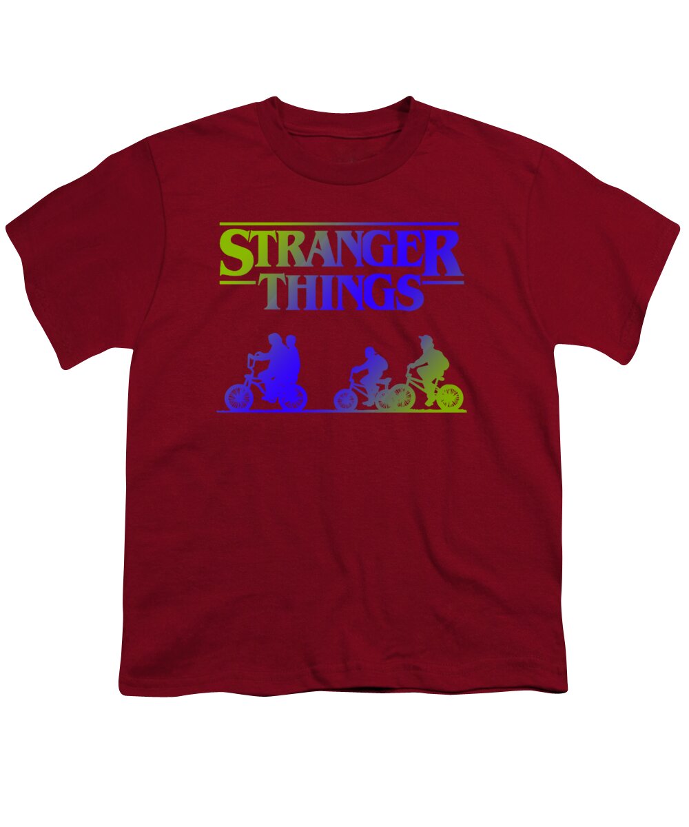 Youth T-shirt in deep red with Stranger Things graphic on front