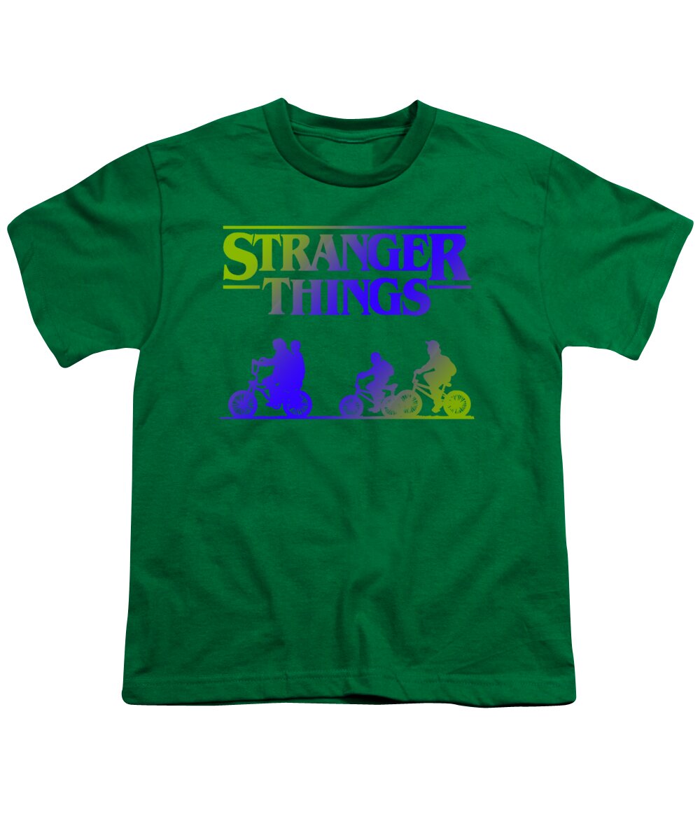 Youth T-shirt in bright green with Stranger Things graphic on front