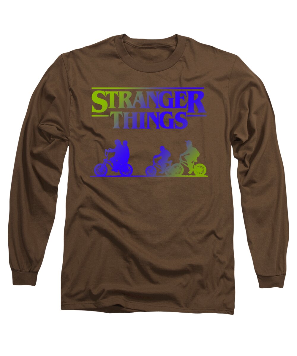 Kids coffee brown long sleeve T-shirt with front Stranger Things graphic print