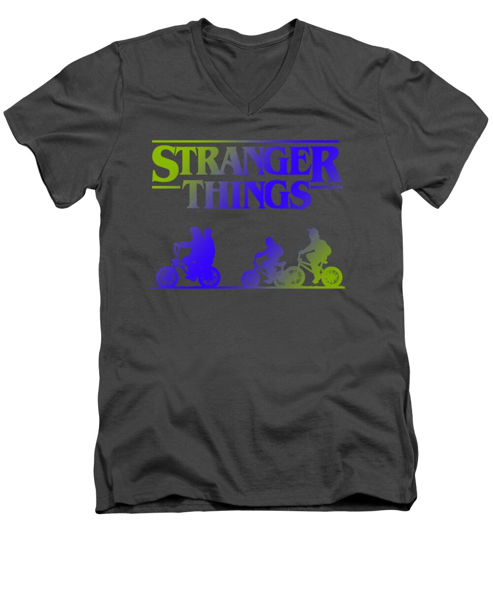 Men's V-neck T-shirt in charcoal gray with Stranger Things graphic