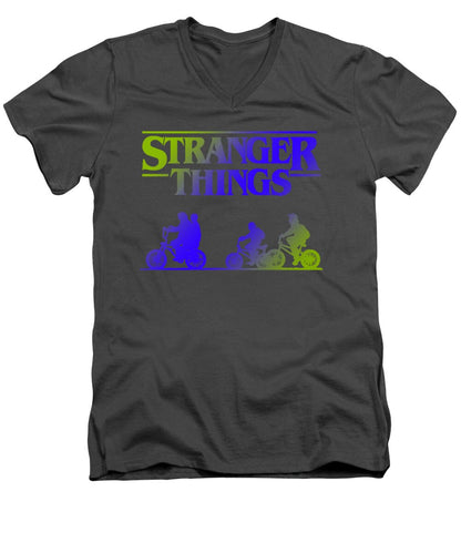 Men's V-neck T-shirt in charcoal gray with Stranger Things graphic