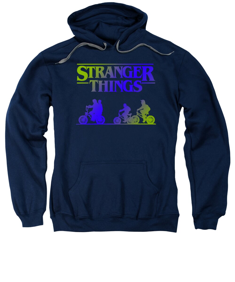 Kids navy hoodie sweatshirt with kangaroo pocket and STRANGER THINGS graphic