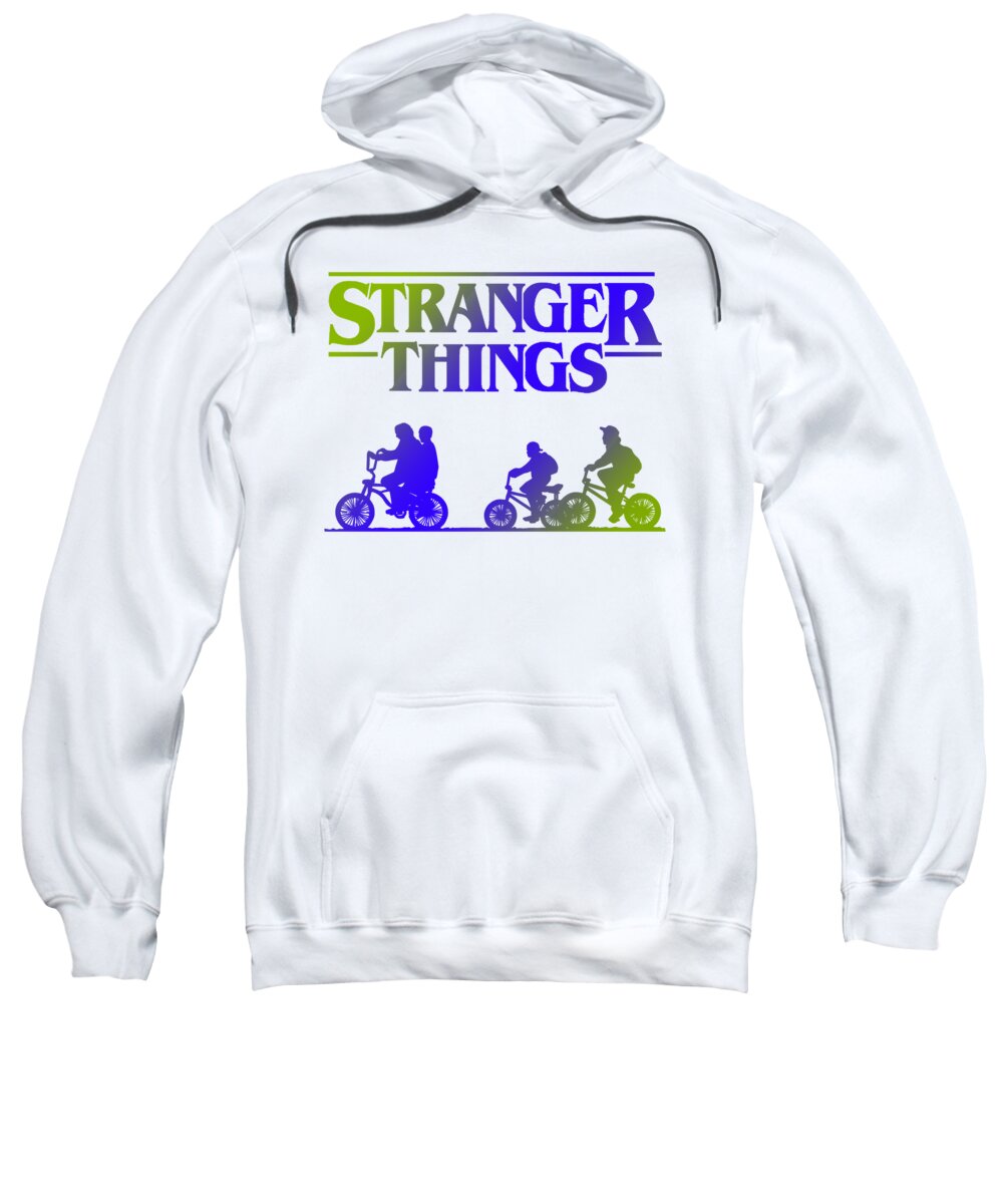 Kids white hoodie sweatshirt with kangaroo pocket and STRANGER THINGS graphic