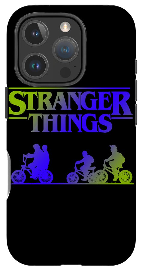 Stranger Kids phone case in black with “STRANGER THINGS” text and bike rider silhouettes