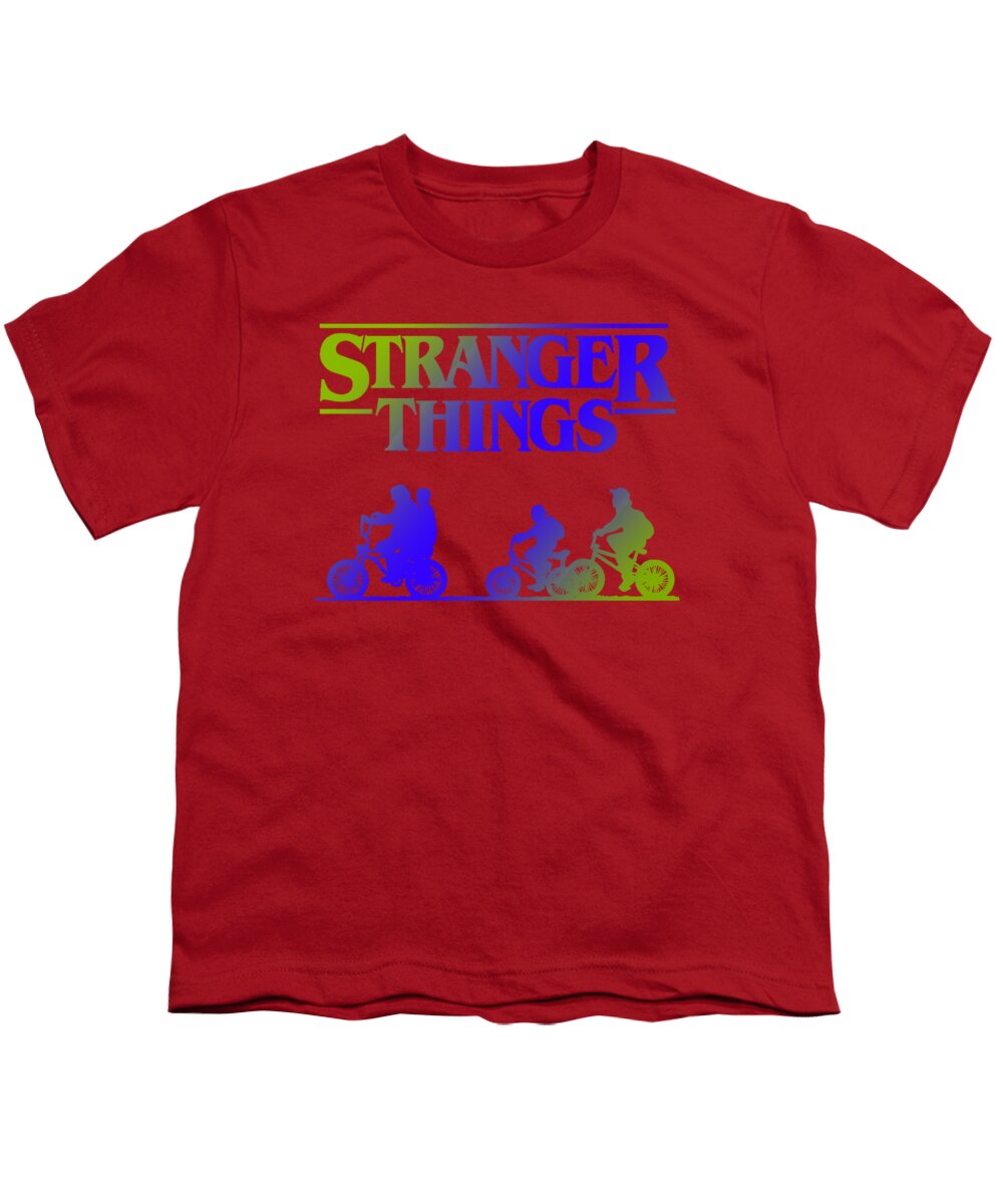 Red youth T-shirt with Stranger Things graphic on the front