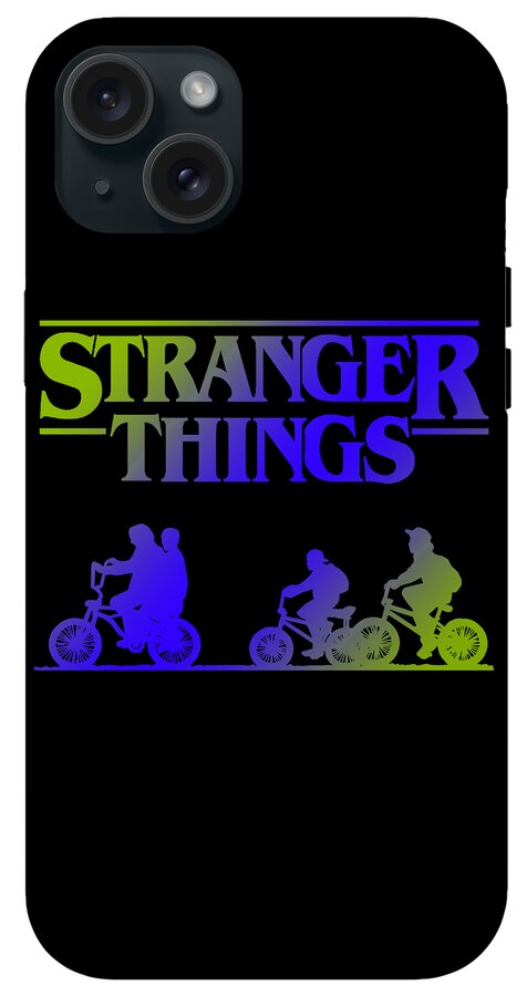 Stranger Kids black phone case with “STRANGER THINGS” lettering and bike rider silhouettes