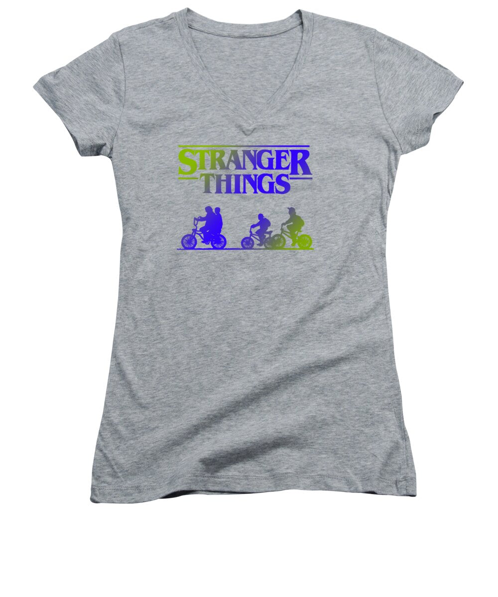 Women's v-neck T-shirt, heather gray, short sleeves, graphic front print