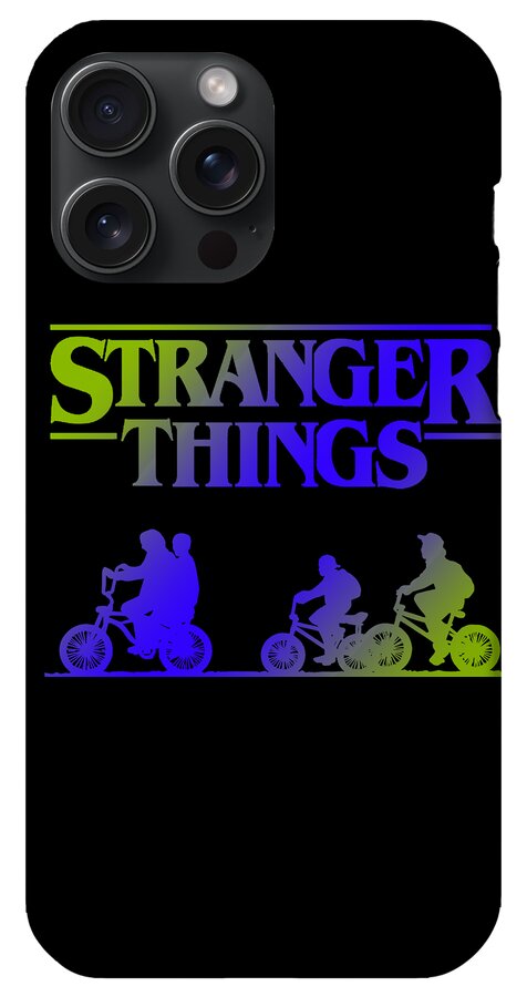Stranger Kids phone case in black with “STRANGER THINGS” headline and bike rider silhouettes