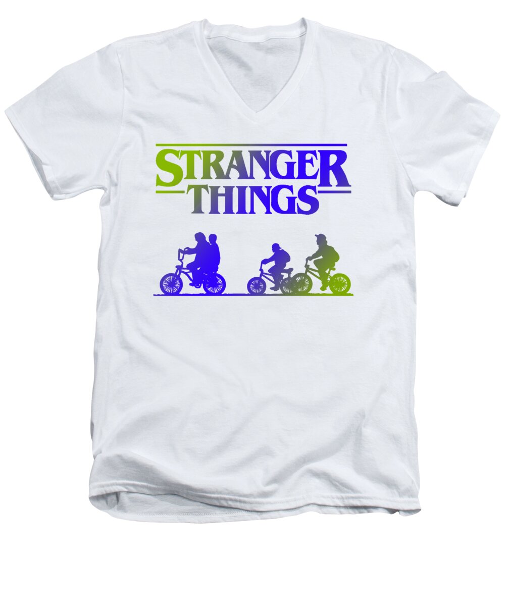 Men's V-neck T-shirt in white with Stranger Things graphic print