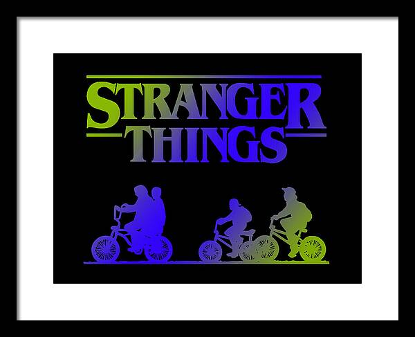 Black-framed Stranger Things kids bike silhouette framed print with white mat
