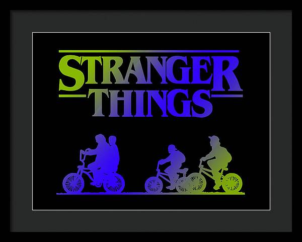Black-framed Stranger Things kids bike silhouette framed print with dark mat