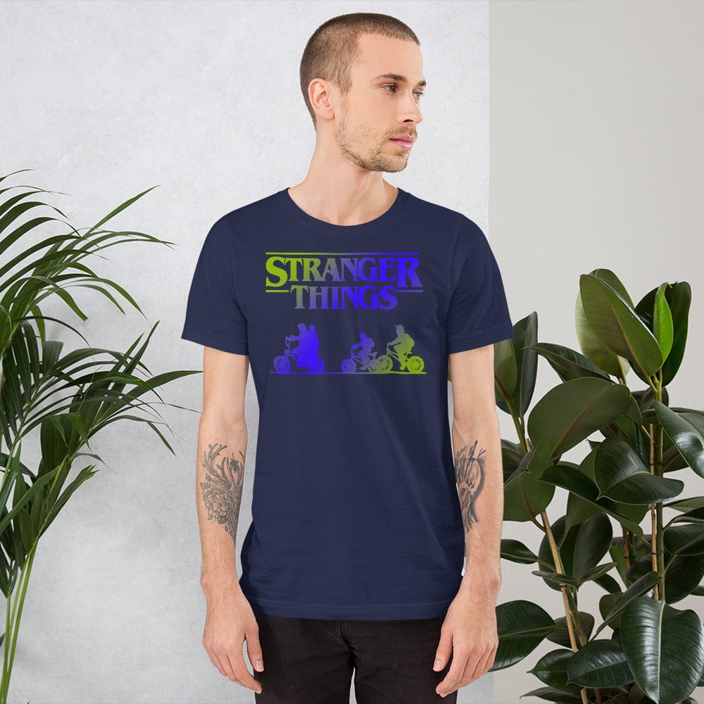 Navy retro graphic t-shirt with colorful monster silhouettes and title text print
