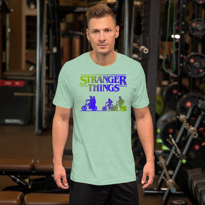 Light mint retro graphic t-shirt with colorful monster silhouettes and title text print