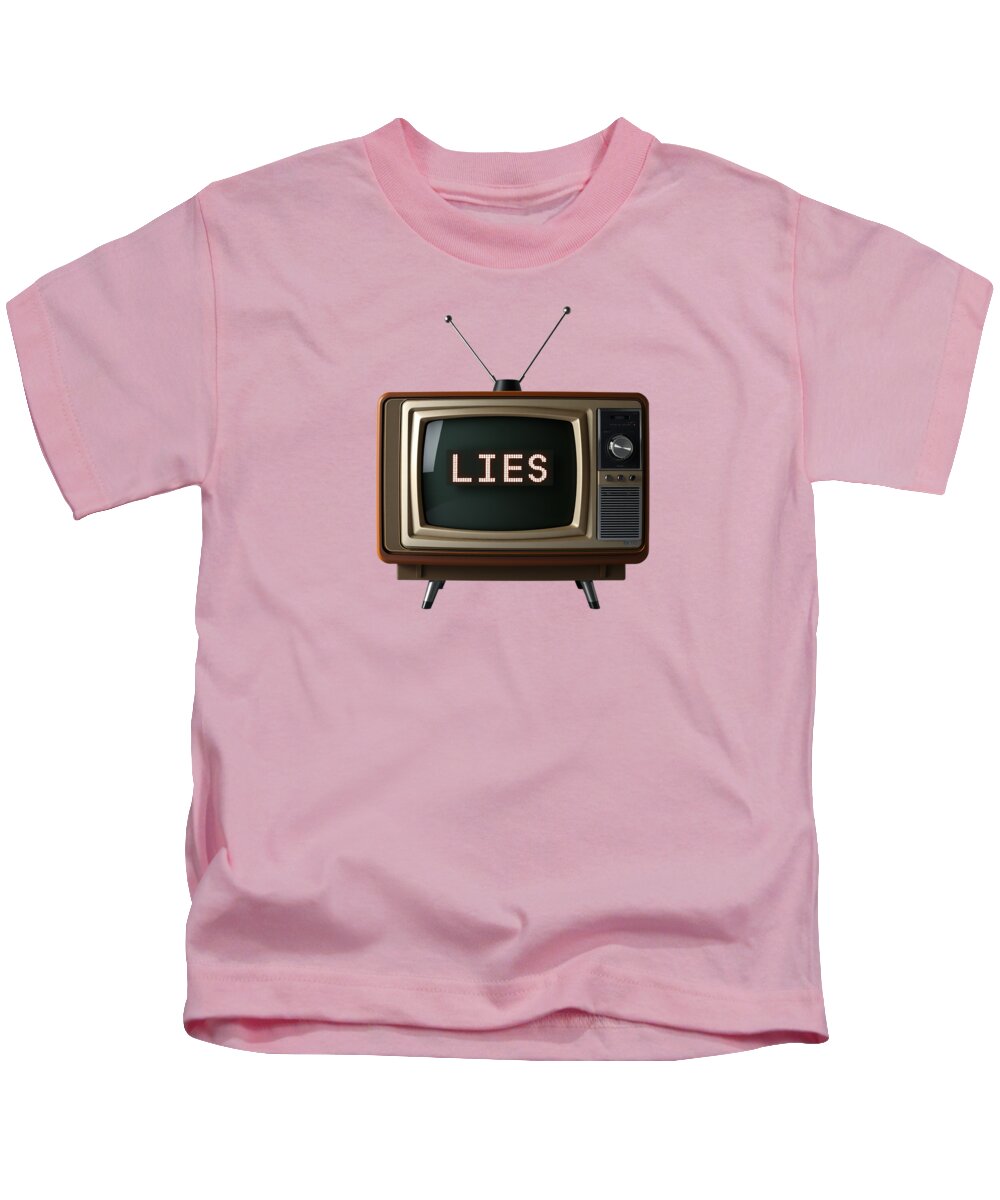 Kids T-shirt, light pink with TV graphic and text LIES