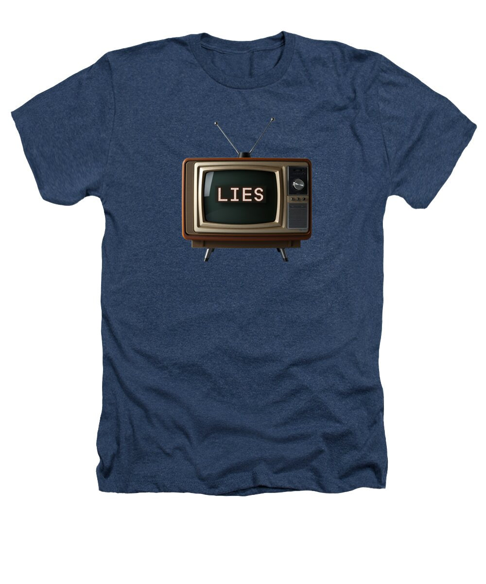 Heathers T-shirt, navy blue, TV graphic with 'LIES' print at center