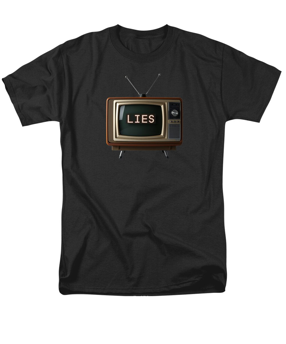 Men's T-shirt in black with front TV graphic and “LIES” text