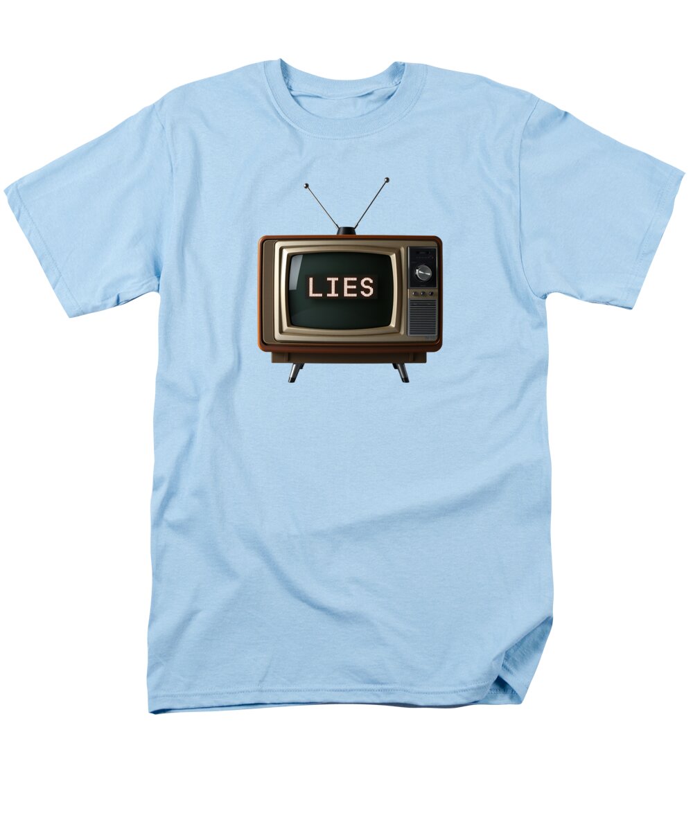 Men's regular-fit T-shirt in light blue with 'LIES' TV graphic on front