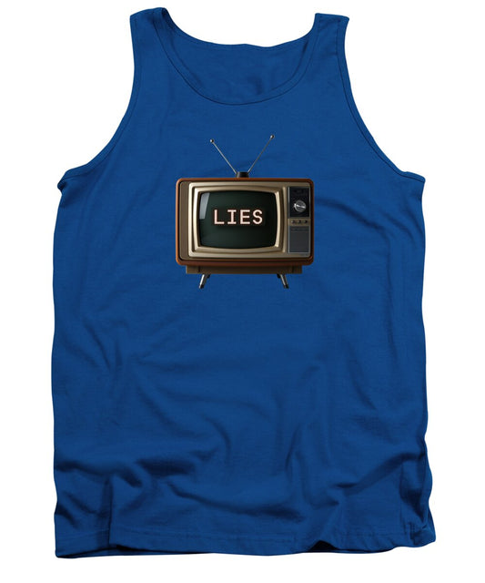 Royal blue tank top with TV screen graphic on the front