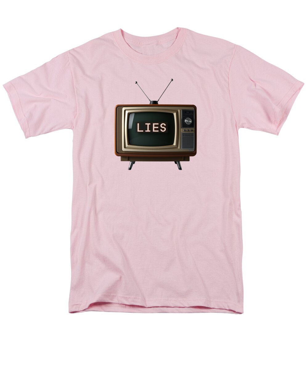 Men's regular-fit T-shirt in pink with 'LIES' TV graphic on front