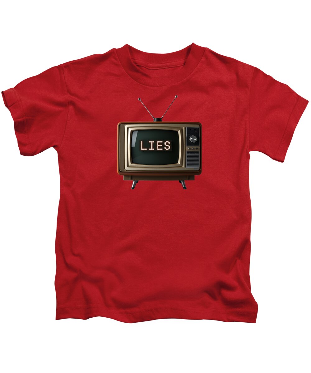 Kids T-shirt, red with TV graphic and text LIES