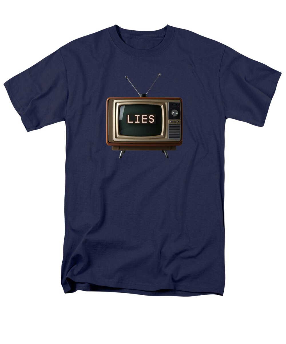 Men's regular-fit T-shirt in navy with 'LIES' TV graphic on front