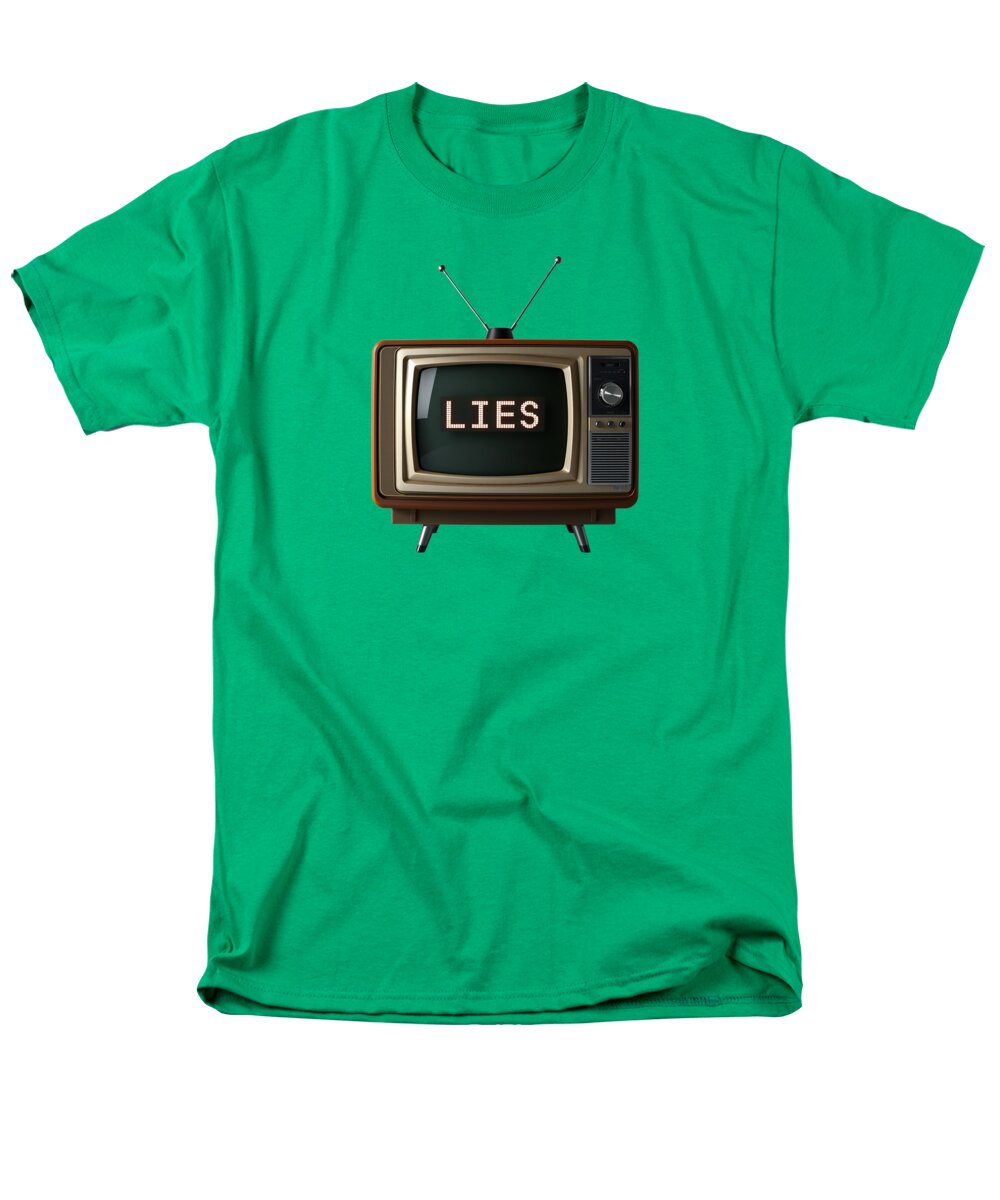 Men's regular-fit T-shirt in green with 'LIES' TV graphic on front