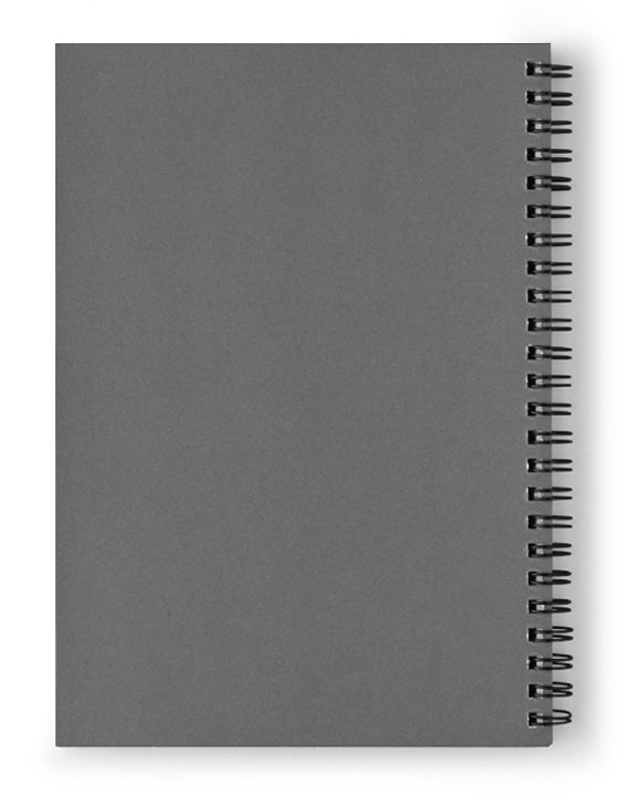 Spiral notebook back cover in gray with black spiral binding