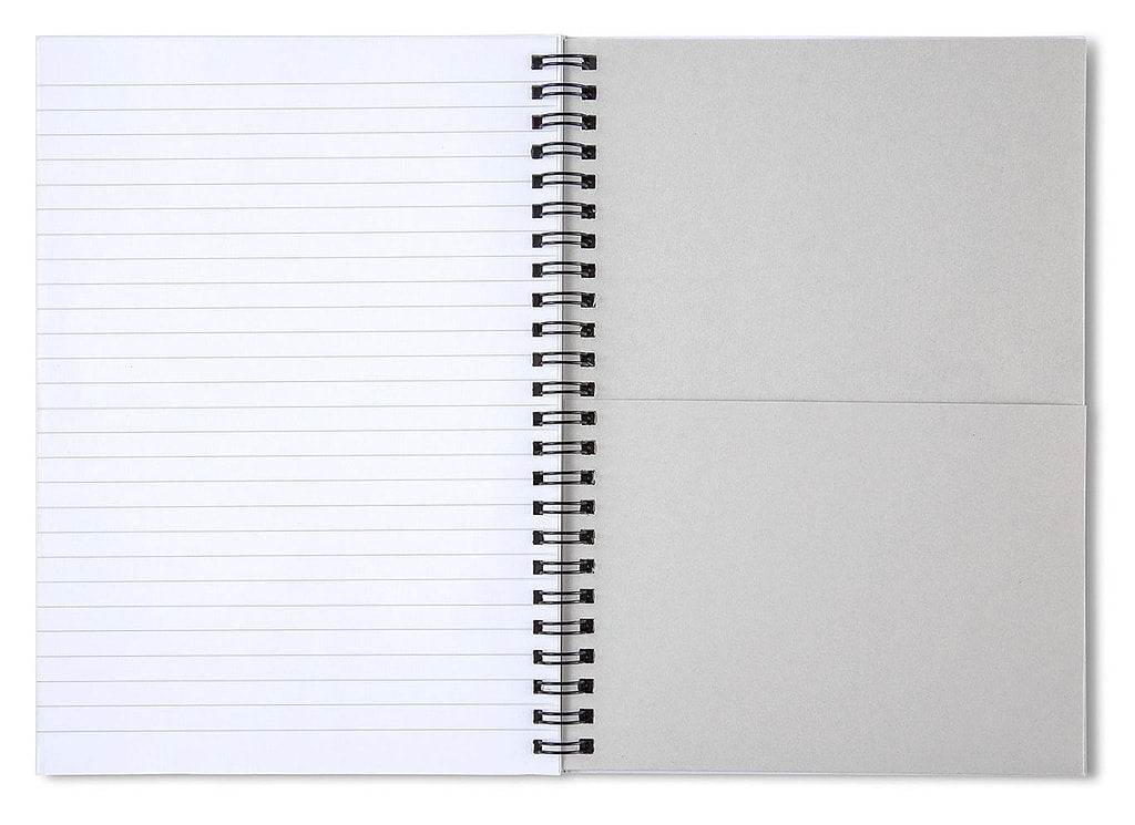 Spiral notebook open to lined pages with black spiral binding