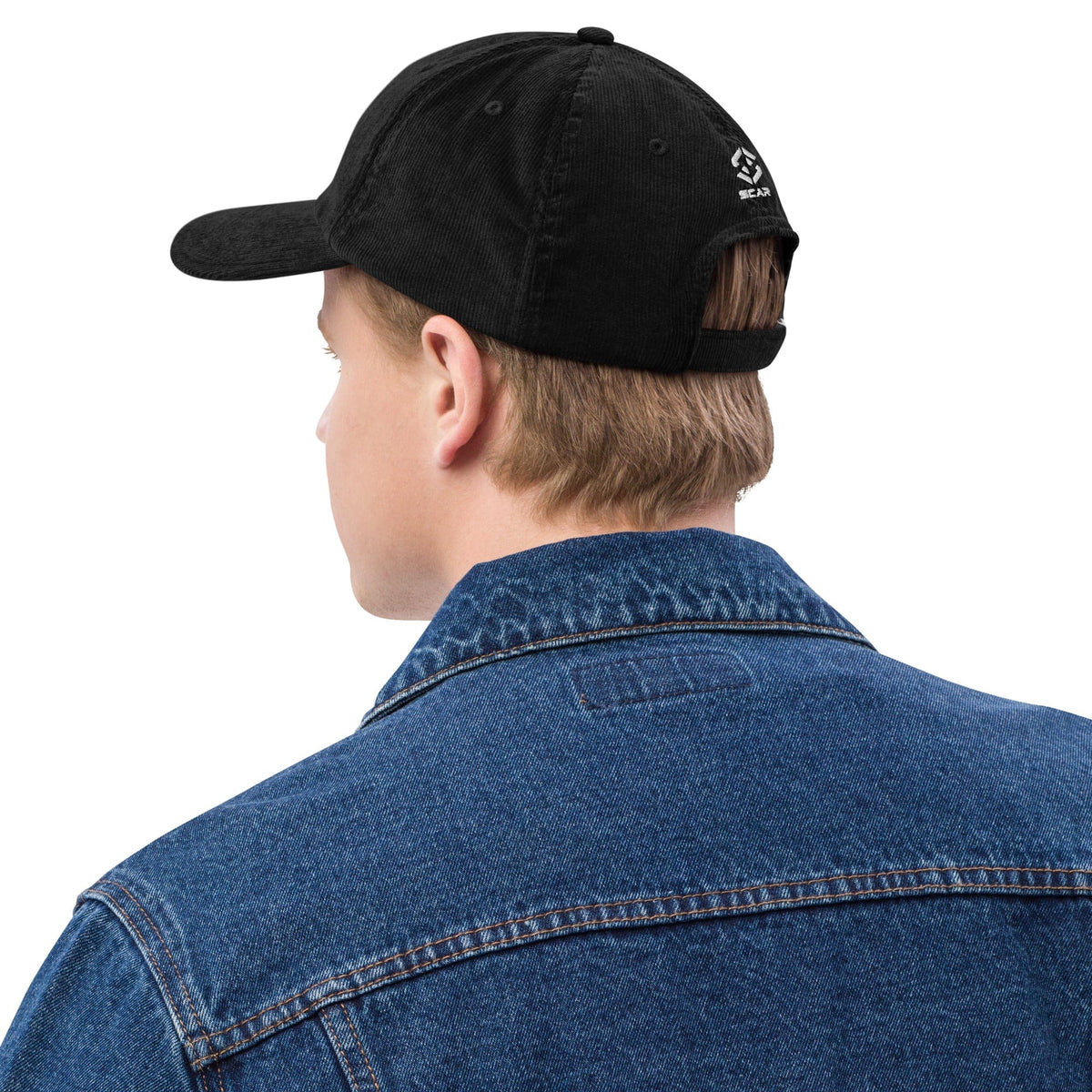 Black corduroy baseball cap with embroidered Texas map and star detail