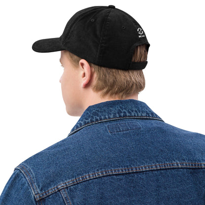 Black corduroy baseball cap with embroidered Texas map and star detail
