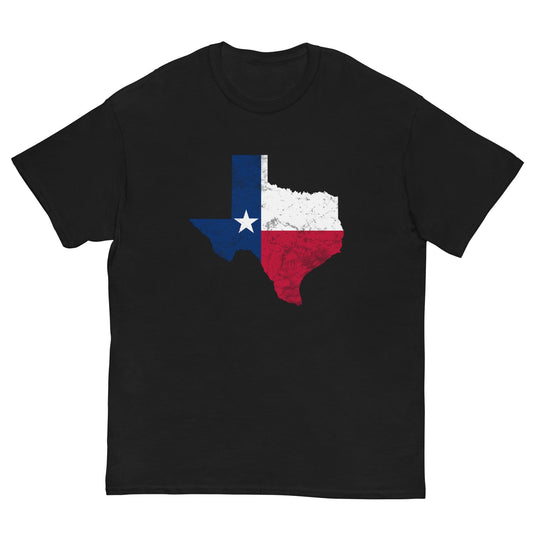 Black T-shirt with Texas flag graphic on the chest