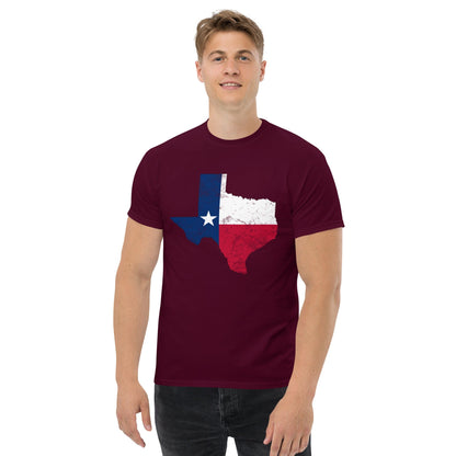 Maroon T-shirt with Texas flag graphic on the chest