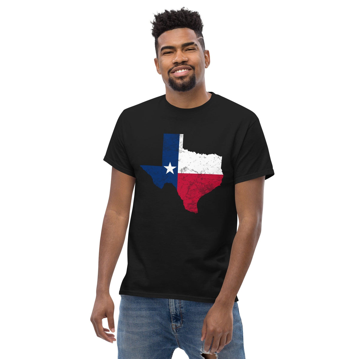 Black T-shirt with Texas flag graphic on the chest