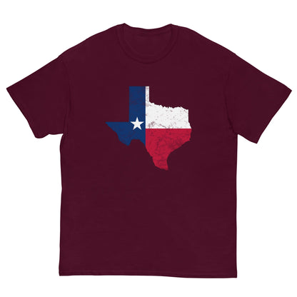 Maroon T-shirt with Texas flag graphic on the chest
