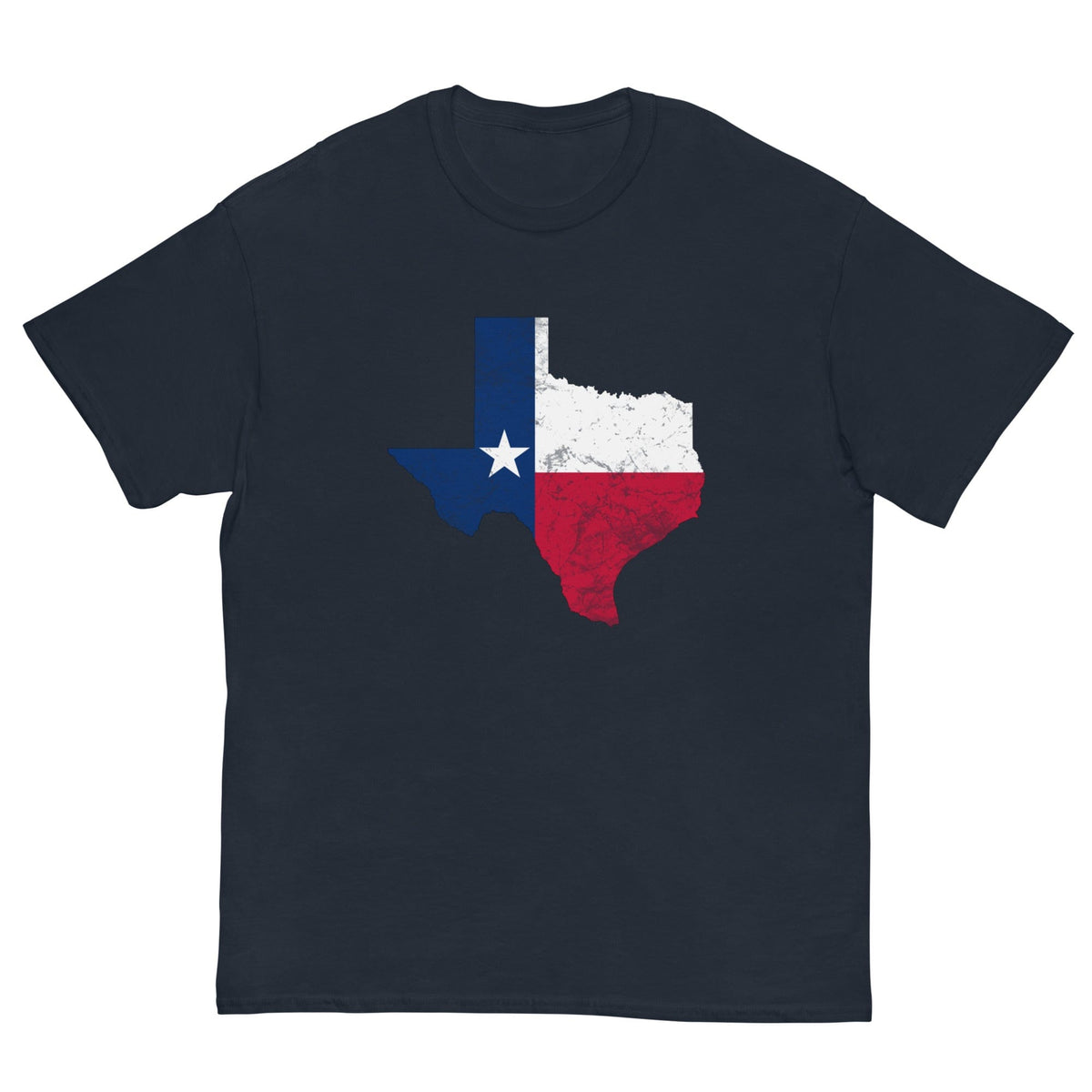 Navy T-shirt with Texas state flag graphic on the chest.