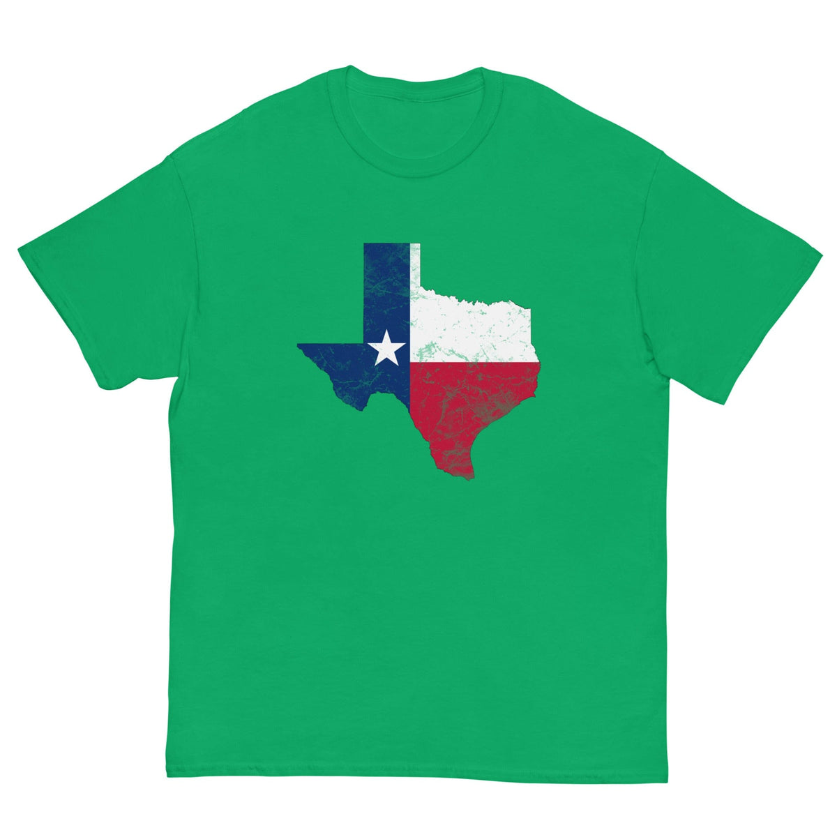 Green Texas flag graphic T-shirt with crew neck and short sleeves