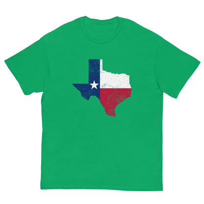 Green Texas flag graphic T-shirt with crew neck and short sleeves