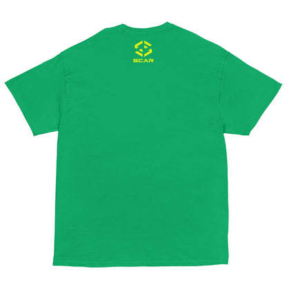 Green T-shirt back with small SCAR logo