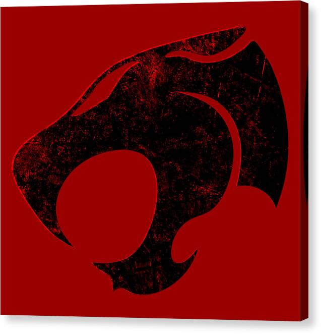 Distressed black-and-red emblem canvas print with red background, visible wrapped edges