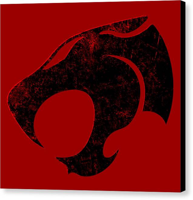 Front view of distressed black-and-red emblem canvas print with red background