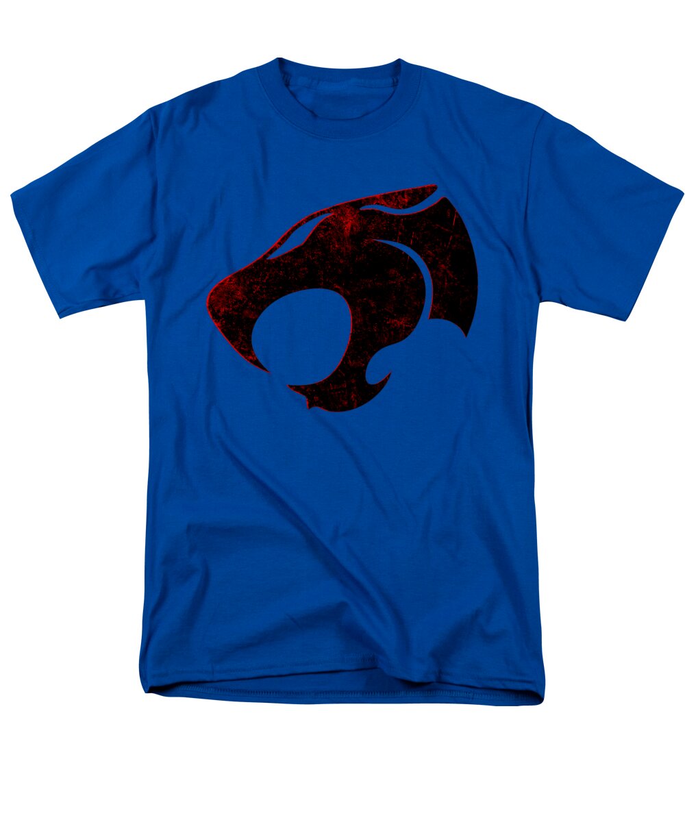 Men's graphic T-shirt, blue with distressed red/black emblem front