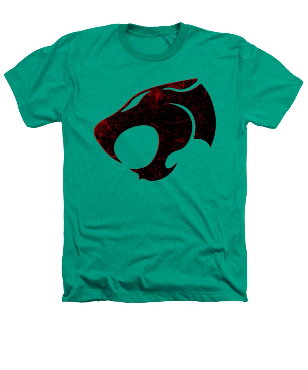 Heathered green T-shirt with distressed cat-face graphic on chest