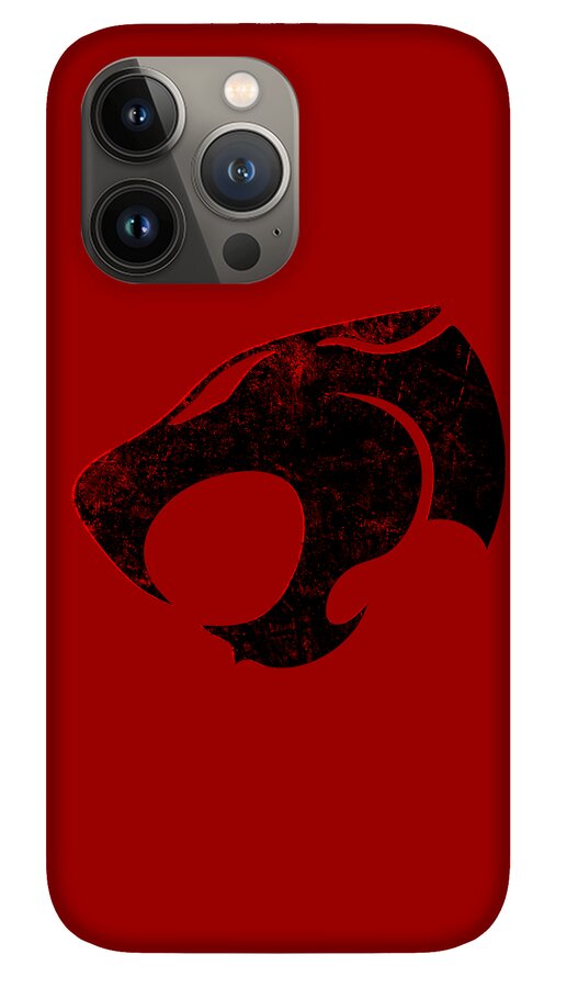 Red phone case with distressed Thundercats logo on back, triple camera module visible